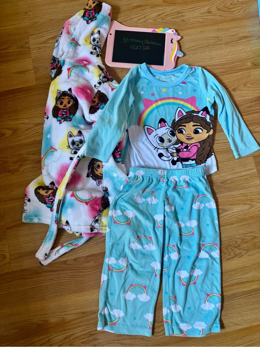 Gabbys Dollhouse Blue Rainbow Character Pajama Set with Robe